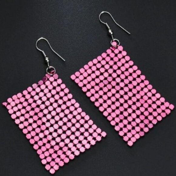 Sequin Statemente Aluminum Earrings Teal, Pink, Red, or Gold - Picture 4 of 7